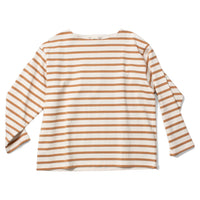 Ichi Antiquités Undyed Stripe Cotton Pullover in Natural x Camel
