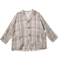 Ichi Antiquities Check Jacket in Natural Woven Linen