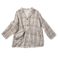 Ichi Antiquities Check Jacket in Natural Woven Linen