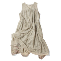 Ichi Antiquités Gingham Check India Khadi Dress in Khaki