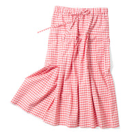 Kasmaria Pleated Skirt with Side Seam Pockets in Gingham Cotton Poplin