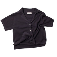Margaret Howell Knitted Short Sleeve Shirt in Black Cotton Cashmere