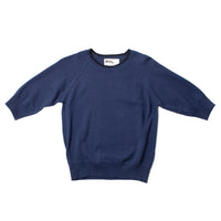 MHL. Tipped Crew Neck T-Shirt in Blue Hemp Cotton Workwear