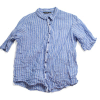 Pas de Calais Blue Shirring Stripe Blouse in Saxe Blue