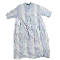 Pas de Calais Blue Shirring Stripe Dress in Off White