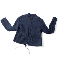 Pas de Calais Indigo Charcoal Dyed Linen Dobby Jacket in Navy