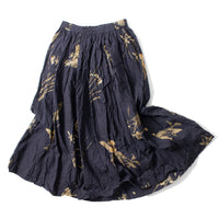 Pas de Calais Japonism Flower Print Skirt in Navy