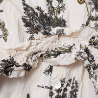 Pas de Calais Relax Herbal Print Ruffle Collarless Blouse in Ivory