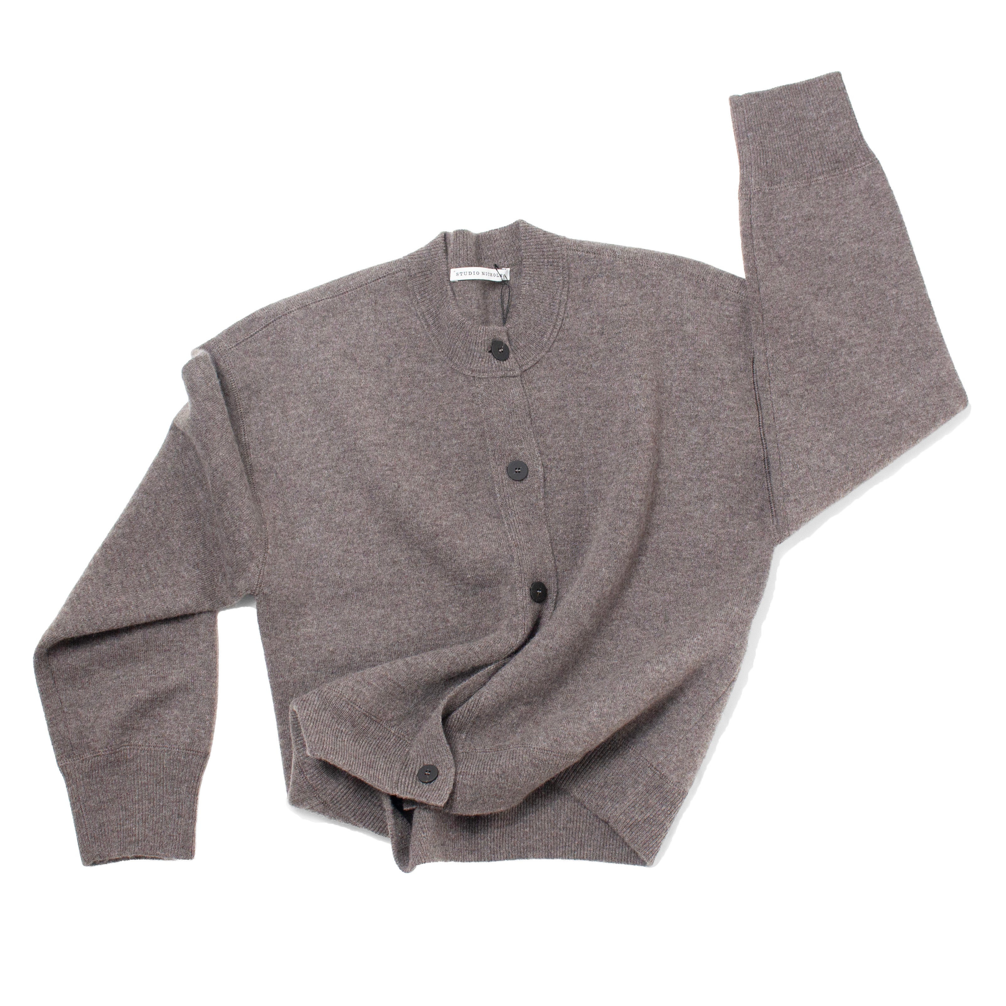 Studio Nicholson Arvine Crew Neck Cardigan in Mouse – JUDITH