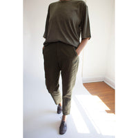 Pas de Calais Cotton Grosgrain Tapered Pants in Khaki