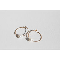 Melissa Joy Manning Large 14K Gold Hoops with Floating Single Pearl