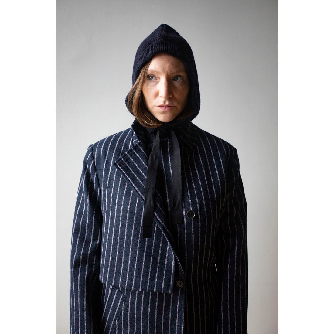MHL.Knitted Hood in Dark Navy Lambswool