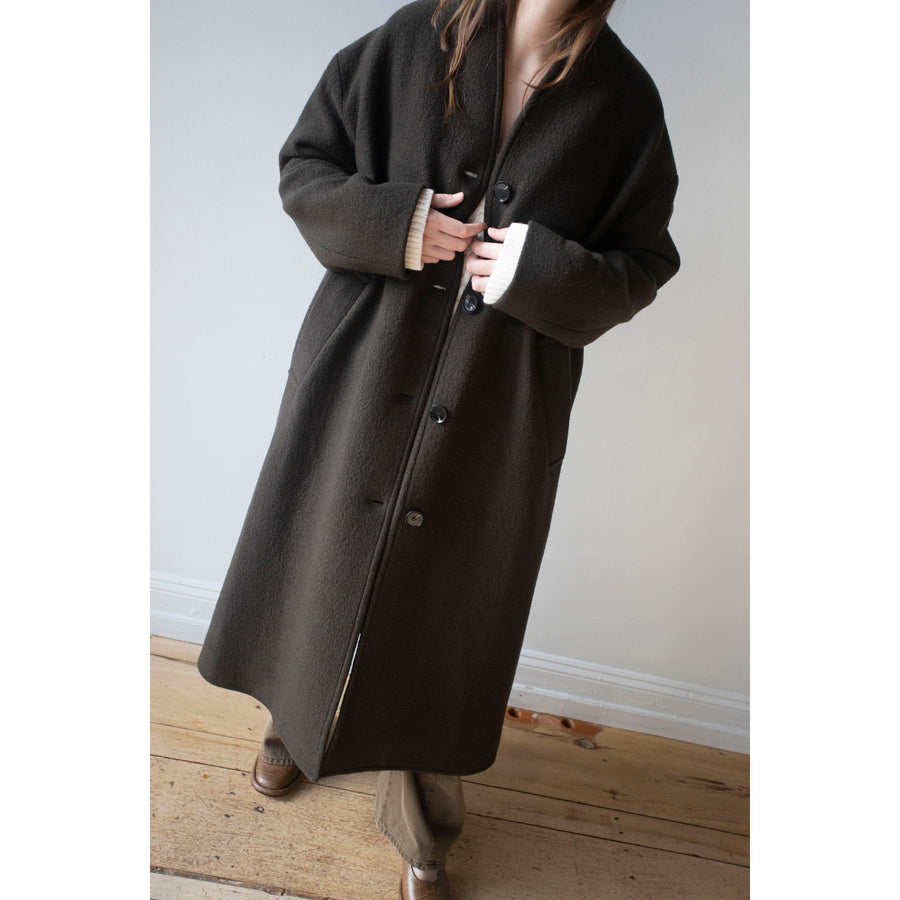 Apiece Apart Safaa High Neck Coat in Dark Olive