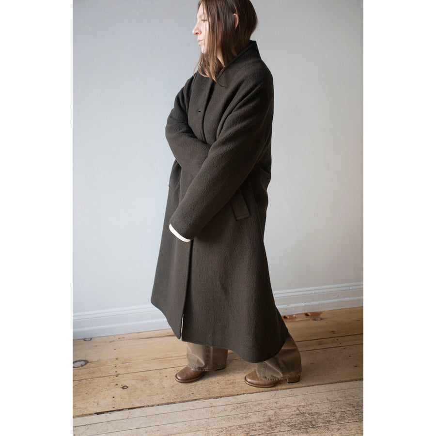 Apiece Apart Safaa High Neck Coat in Dark Olive