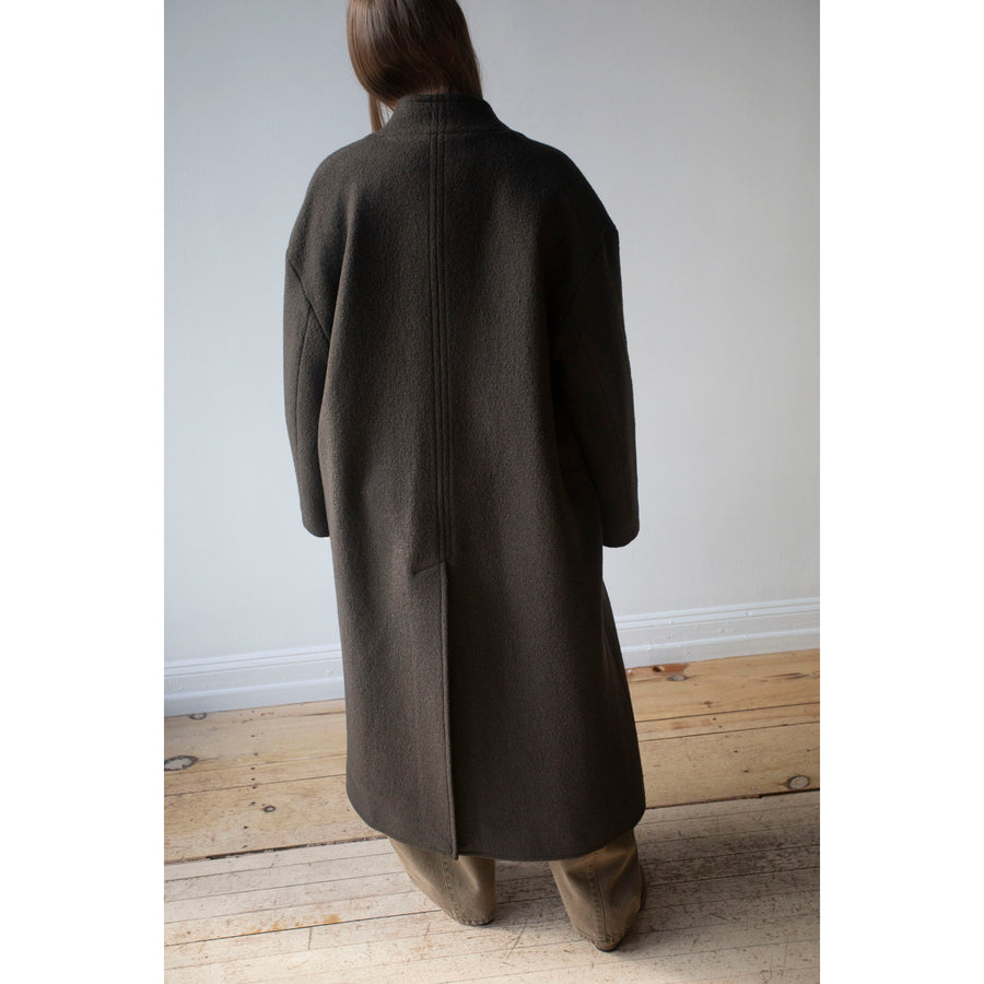 Apiece Apart Safaa High Neck Coat in Dark Olive