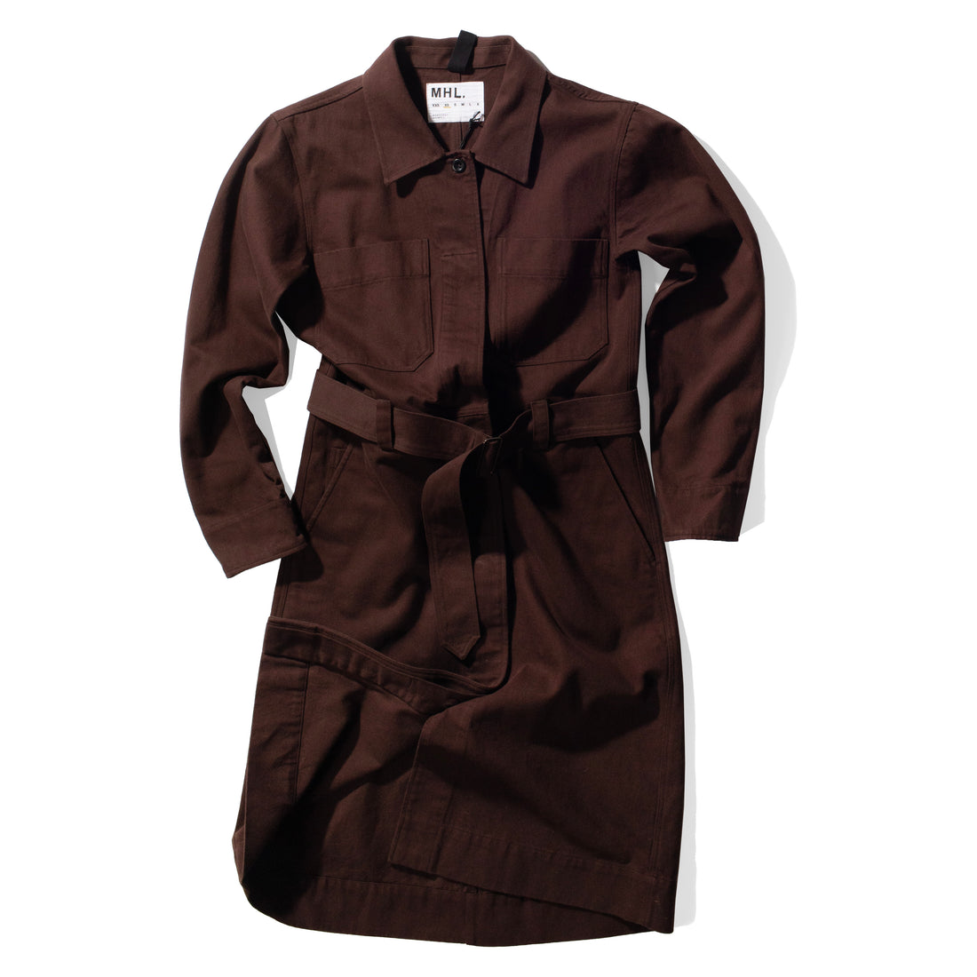 MHL. Overall Dress in Mahogany Worn Cotton Drill MHL. Overall Dress in Mahogany Worn Cotton Drill
