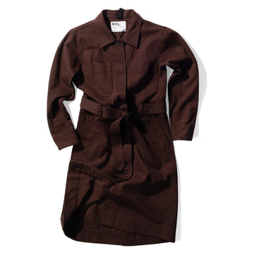 MHL. Overall Dress in Mahogany Worn Cotton Drill