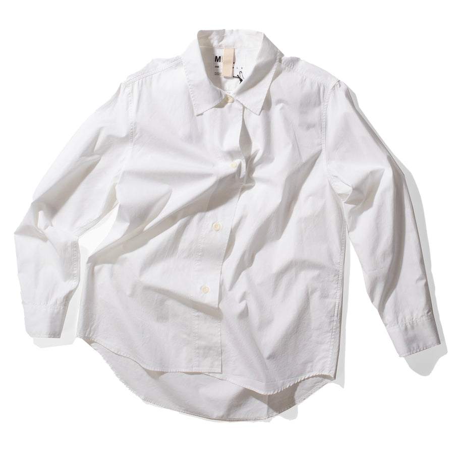 MHL. Longline Shirt in White Compact Cotton Poplin