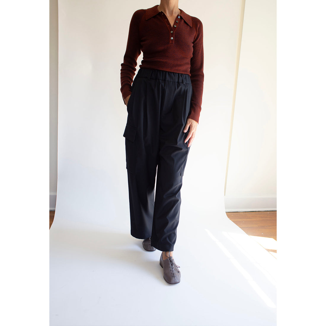 Sayaka Davis Combo Ribbed Polo in Rust x Navy