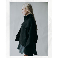 Kasmaria Oversized Shirt with Ruffle Neck and Tie in Blue Windowpane Check