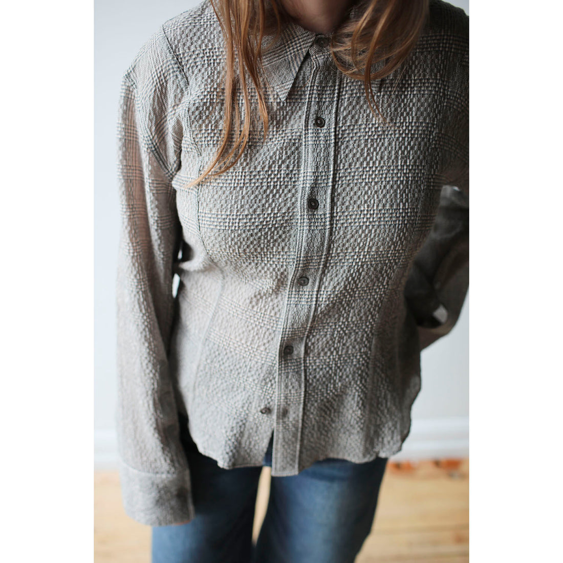 Hope Shape Shirt in Crinkled Grey Check