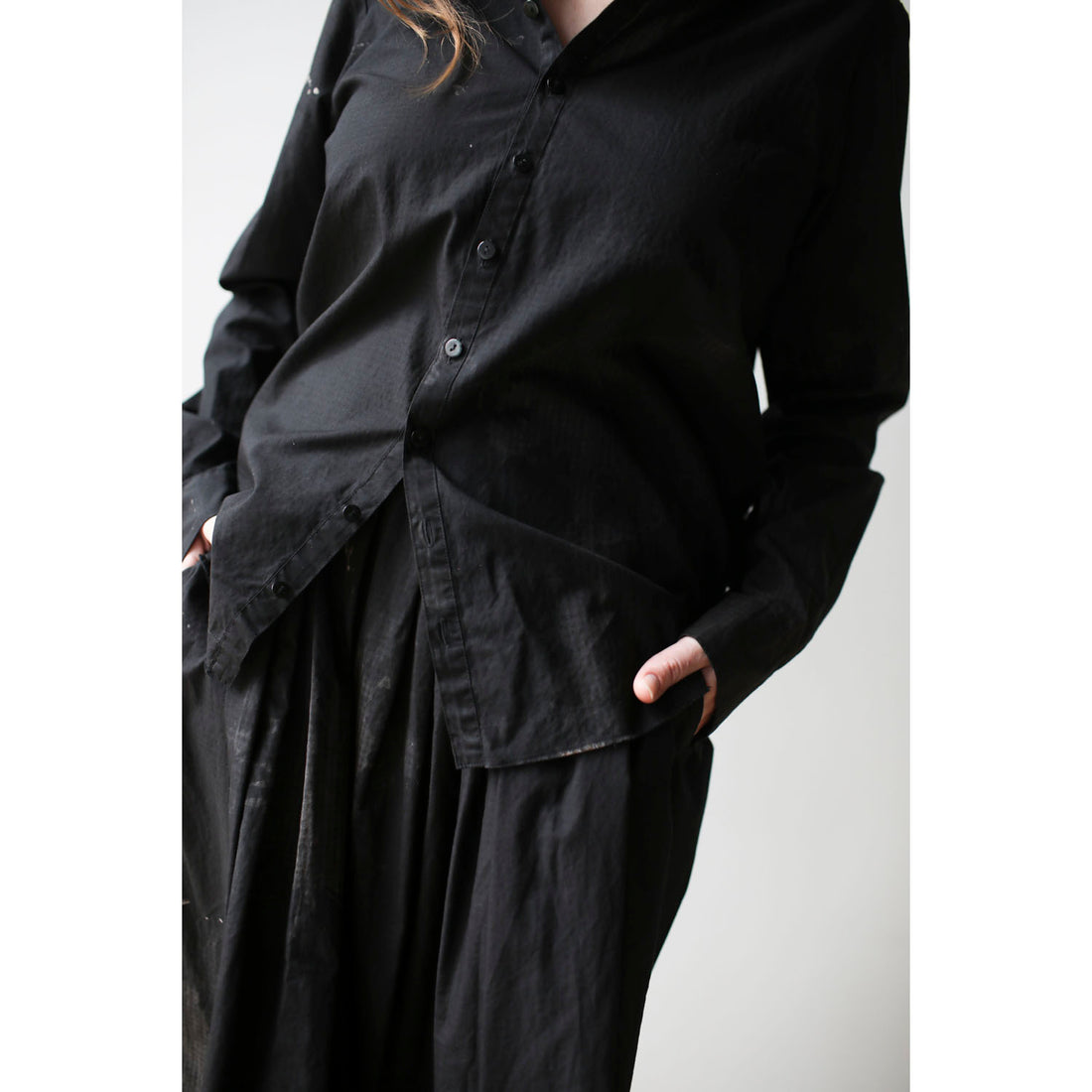 Pas de Calais Cotton Checkered Gathered Skirt in Black