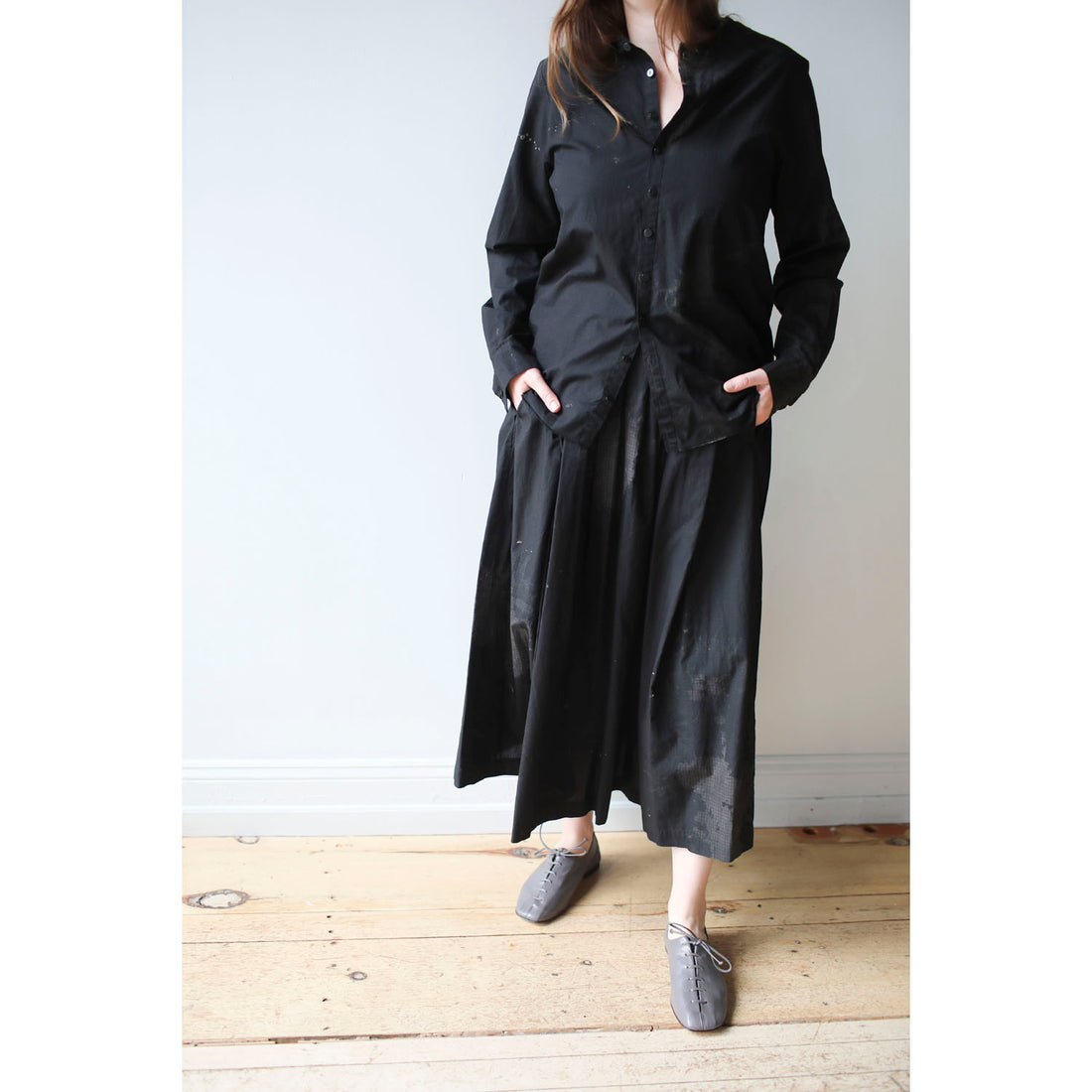 Pas de Calais Cotton Checkered Gathered Skirt in Black