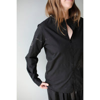 Pas de Calais Cotton Checkered Crewneck Shirt in Black