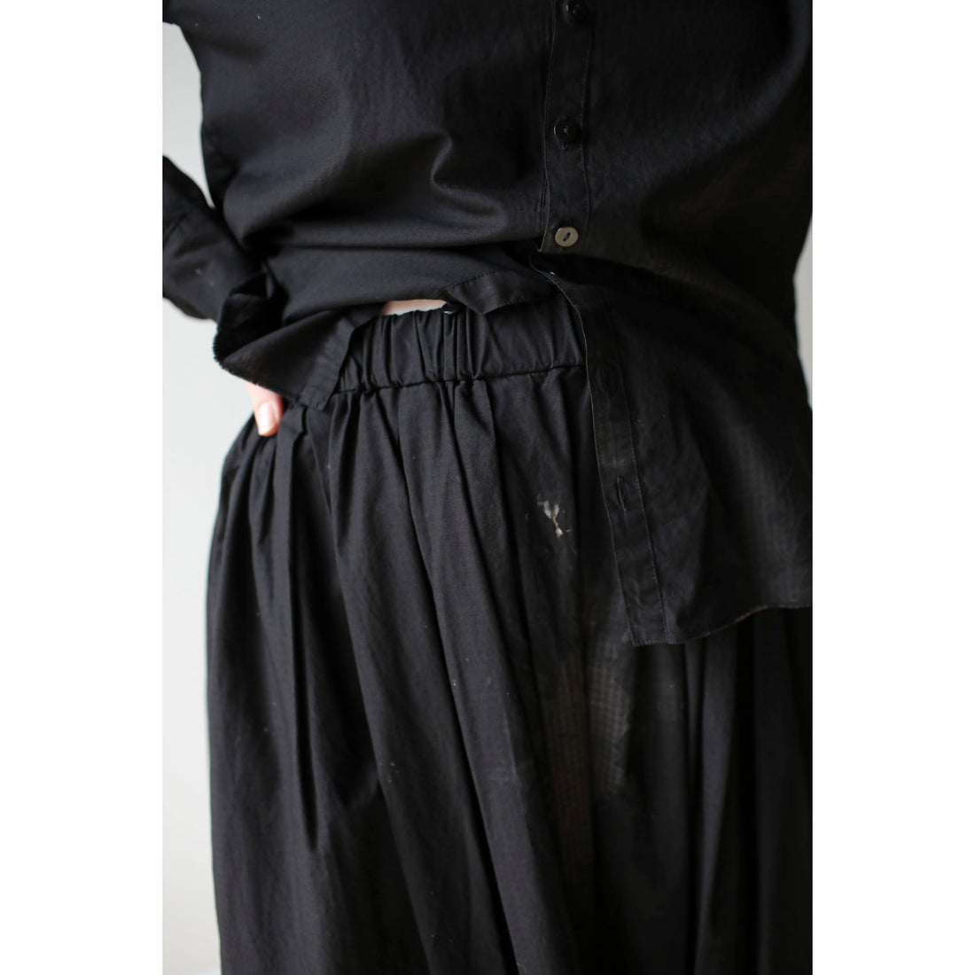 Pas de Calais Cotton Checkered Gathered Skirt in Black