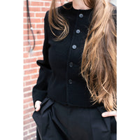 Auralee Heavily Fulled Wool Cotton Collarless Jacket in Black