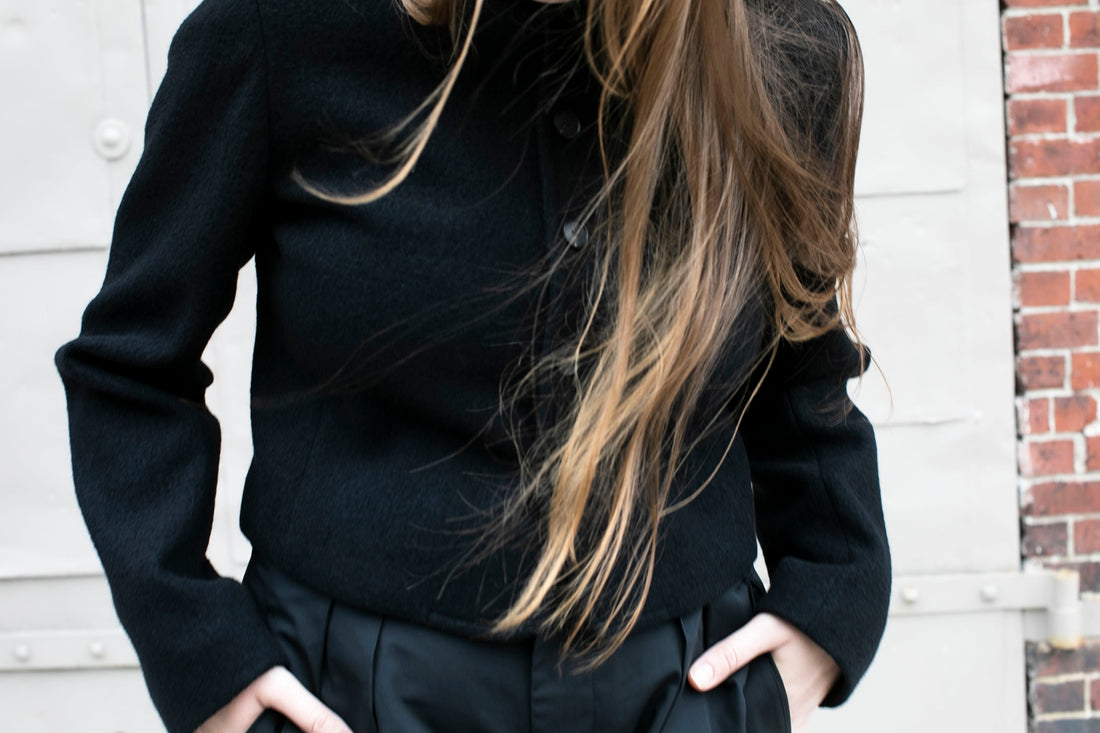 Auralee Heavily Fulled Wool Cotton Collarless Jacket in Black