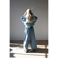 Kaarem Sponge Cropped Boxy Denim Jacket in Light Blue