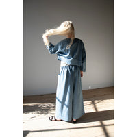 Kaarem Sponge Cropped Boxy Denim Jacket in Light Blue