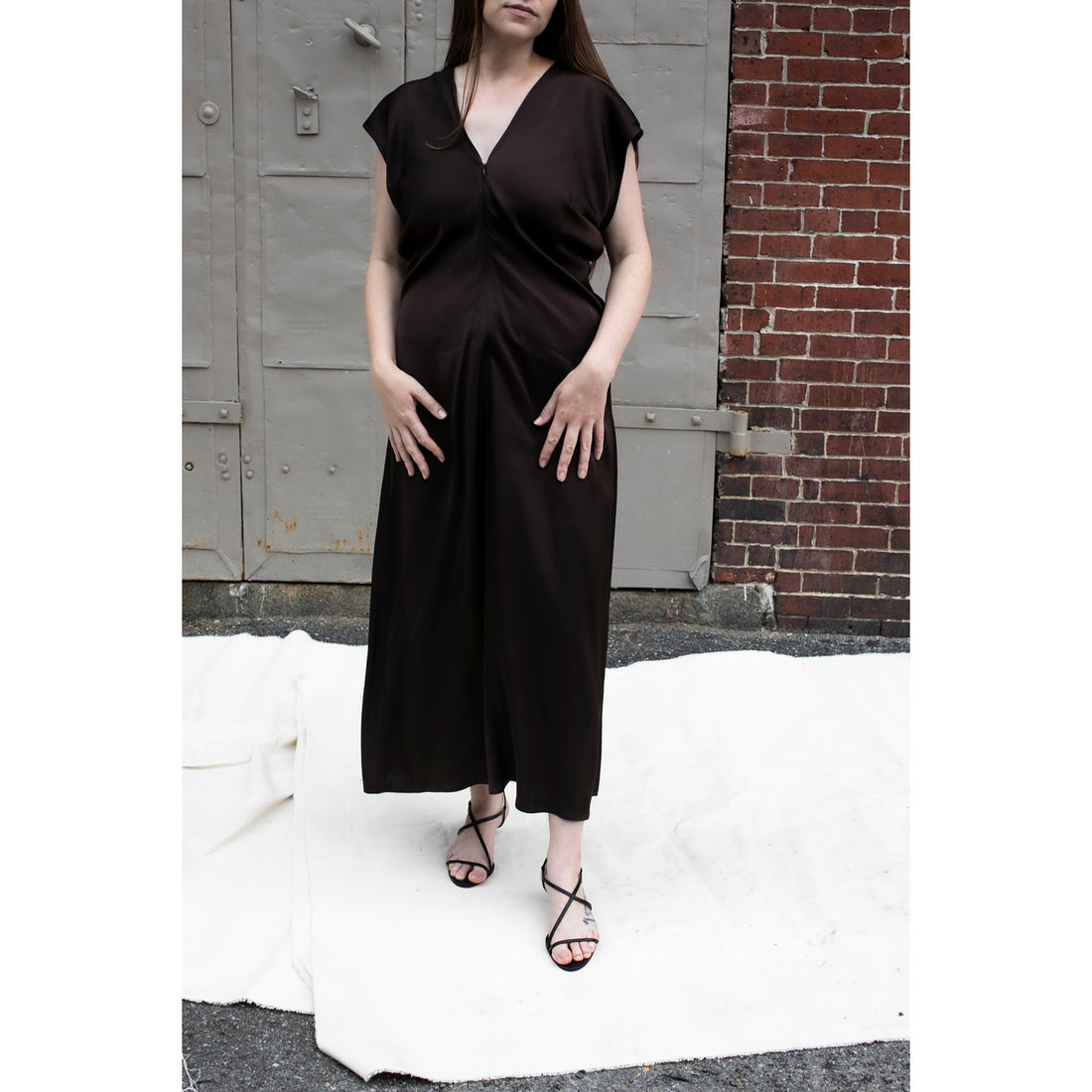 Apiece Apart Monde Drape Bias Maxi Dress in Black Coffee