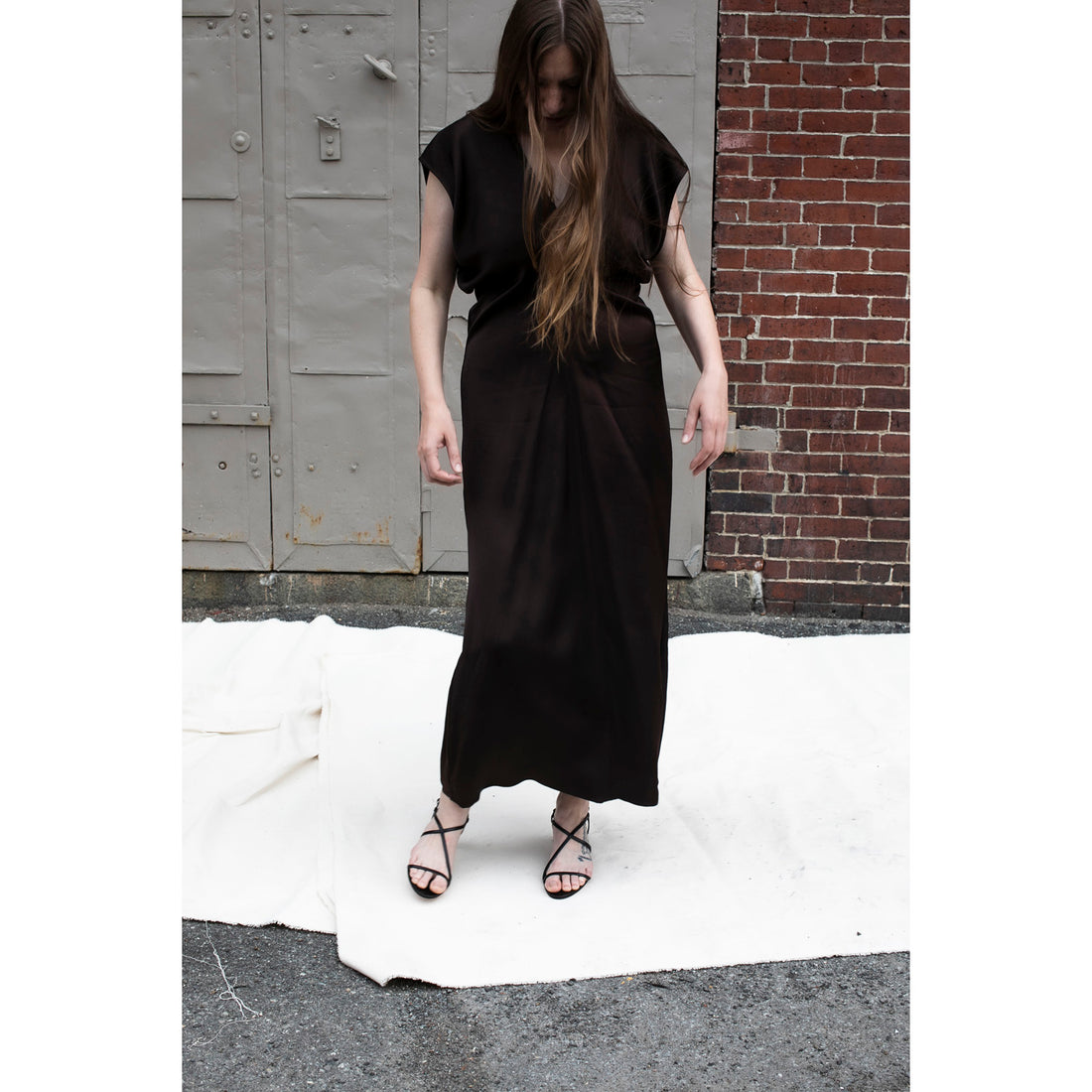 Apiece Apart Monde Drape Bias Maxi Dress in Black Coffee