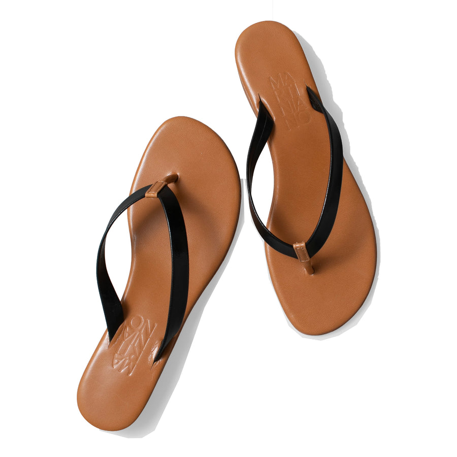 MARTINIANO サンダル Martiniano Flip Flop in Black/Saddle – JUDITH