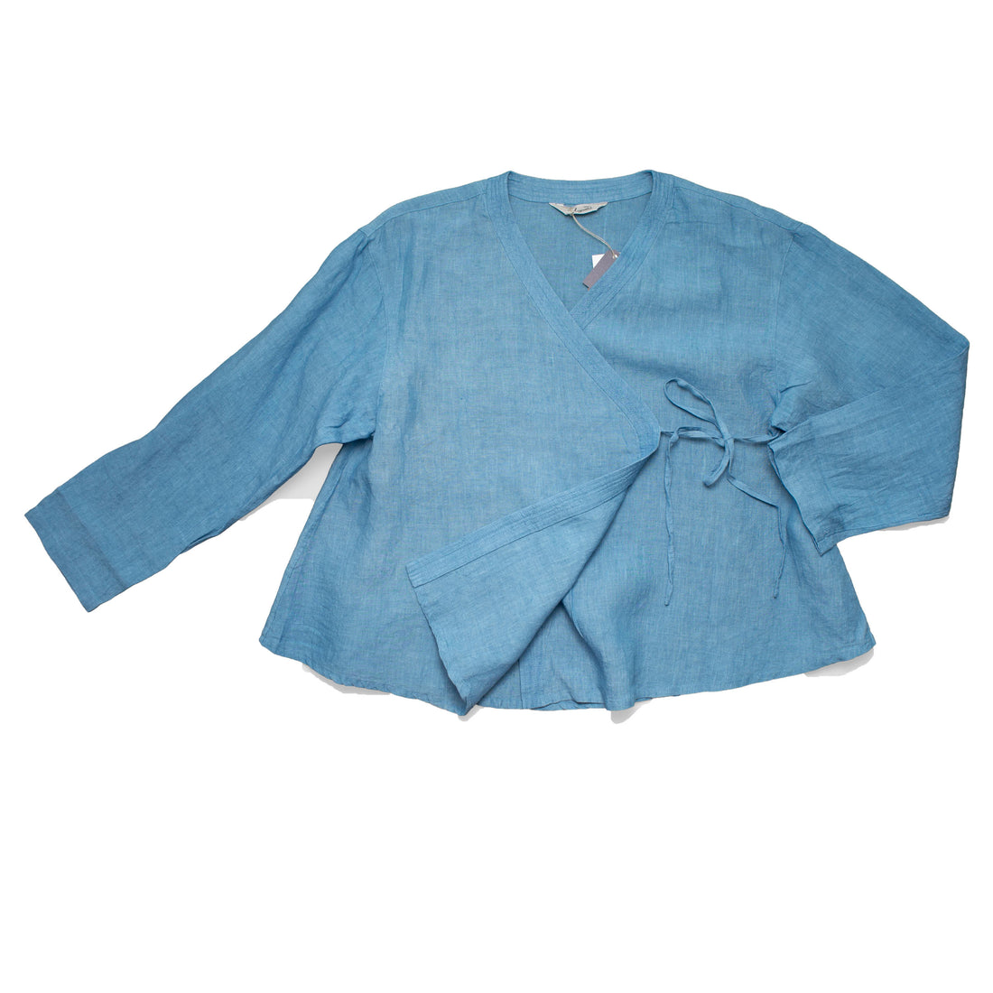 Ichi Antiquités Indigo Linen Cache-Coeur Shirt in Light