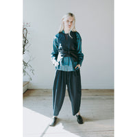 Kaarem Urchin Sleeveless Silk Organza Tie Top in Dark Blue