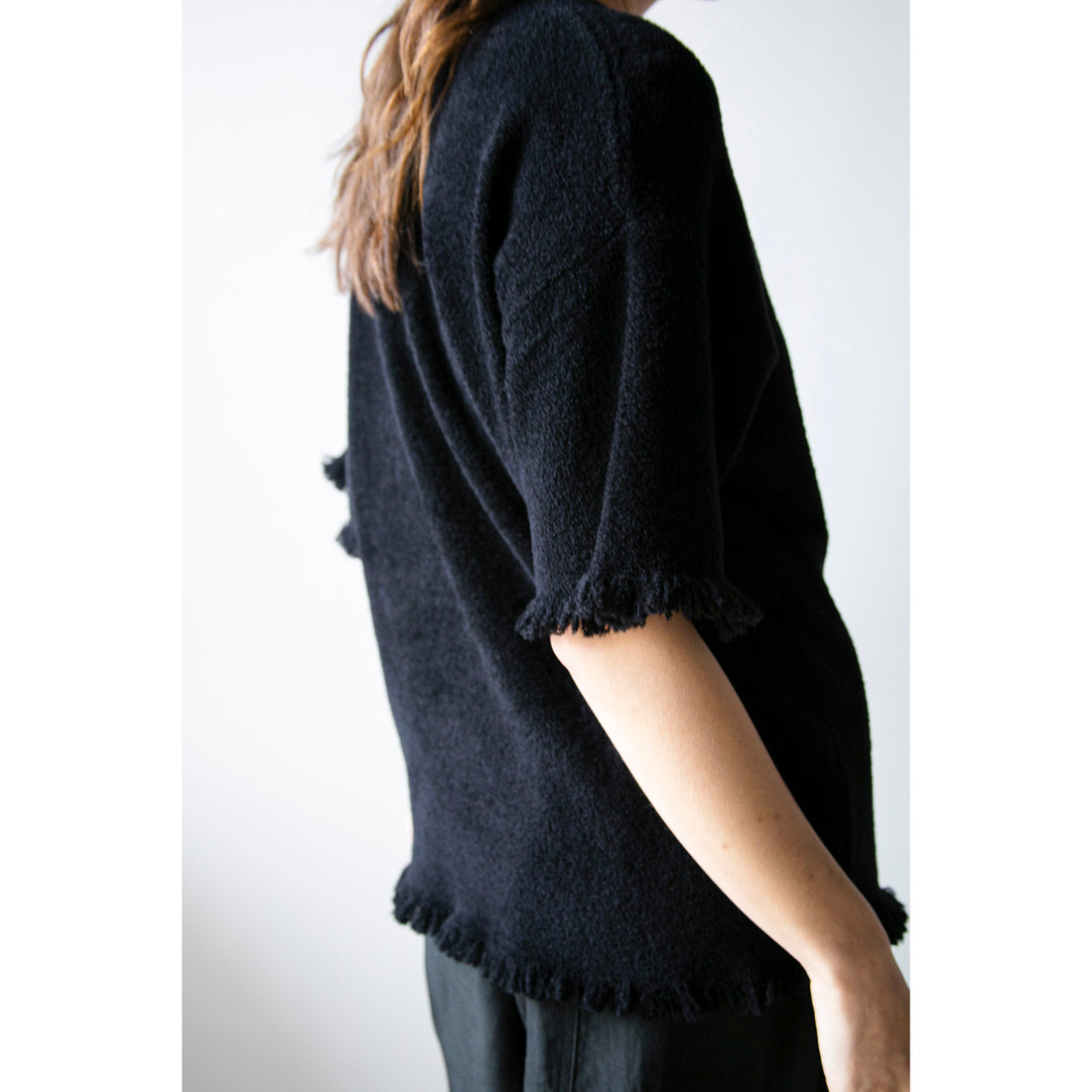 Maria McManus Drop Shoulder Fray Crew in Black