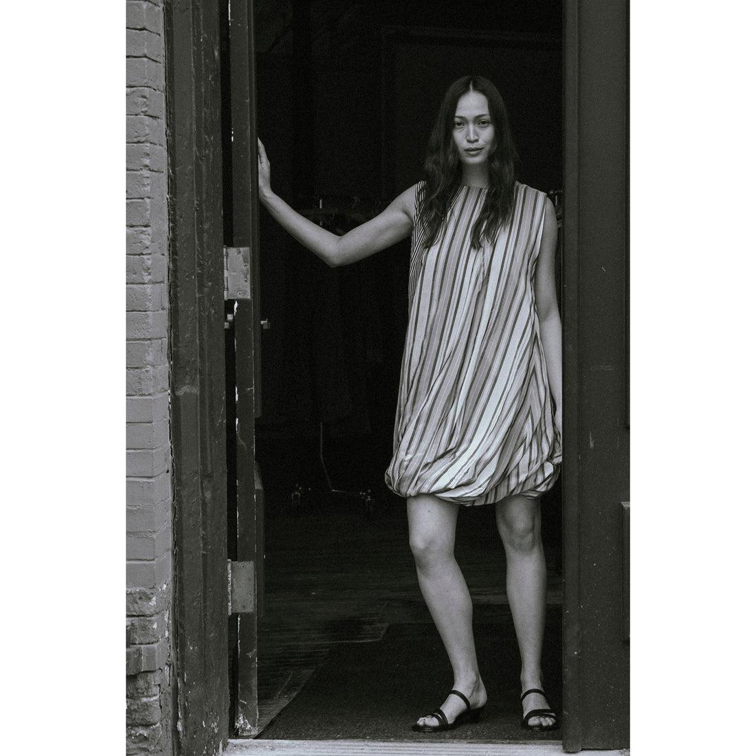 Baserange Bella Dress in Grey Stripe