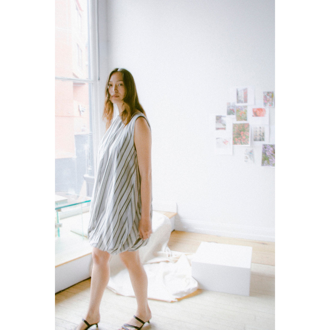 Baserange Bella Dress in Grey Stripe