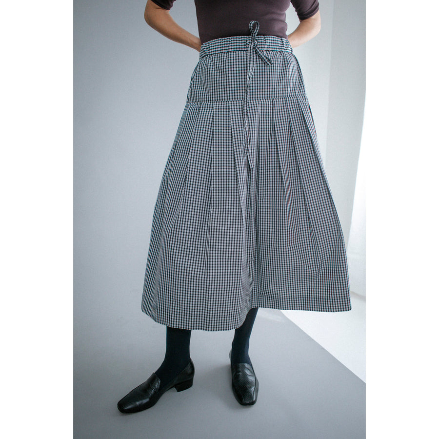 Kasmaria Pleated Skirt in Black and White Check Taffeta