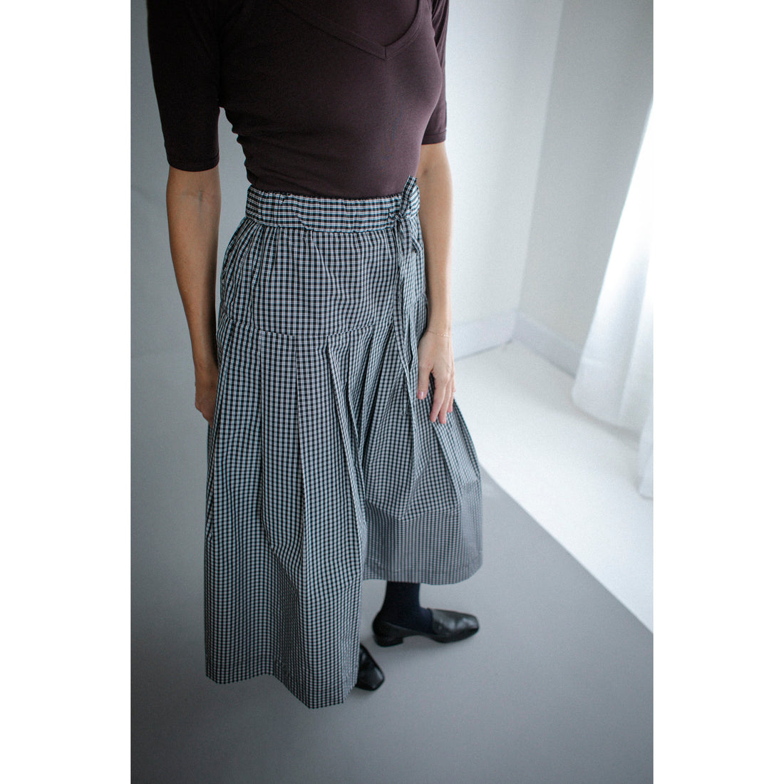Kasmaria Pleated Skirt in Black and White Check Taffeta