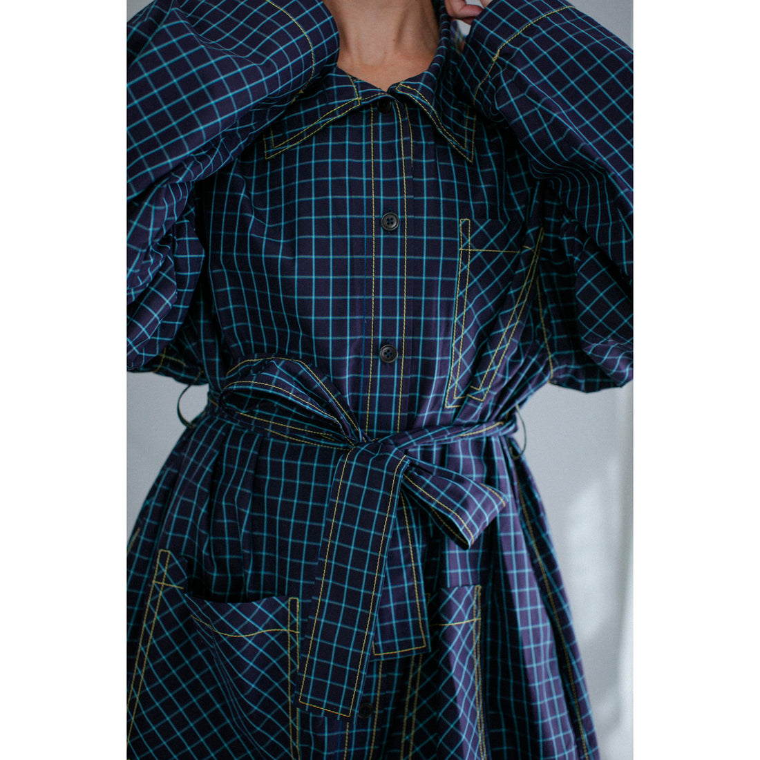 Kasmaria Trench Dress in Blue Windowpane Check