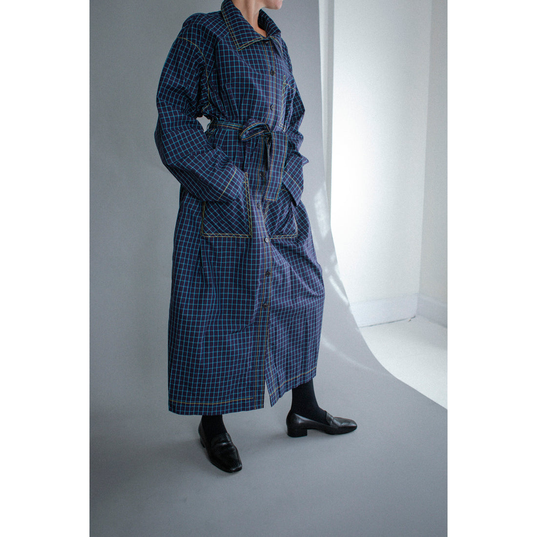 Kasmaria Trench Dress in Blue Windowpane Check
