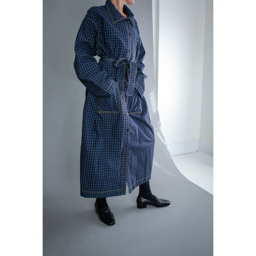 Kasmaria Trench Dress in Blue Windowpane Check