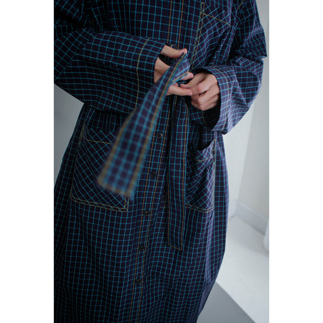 Kasmaria Trench Dress in Blue Windowpane Check
