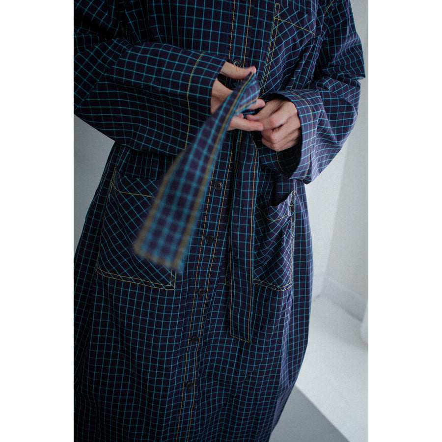 Kasmaria Trench Dress in Blue Windowpane Check