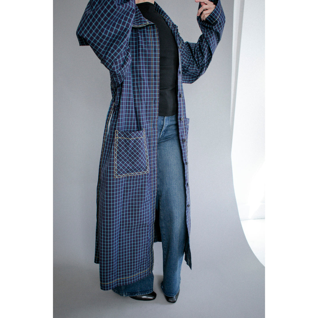 Kasmaria Trench Dress in Blue Windowpane Check