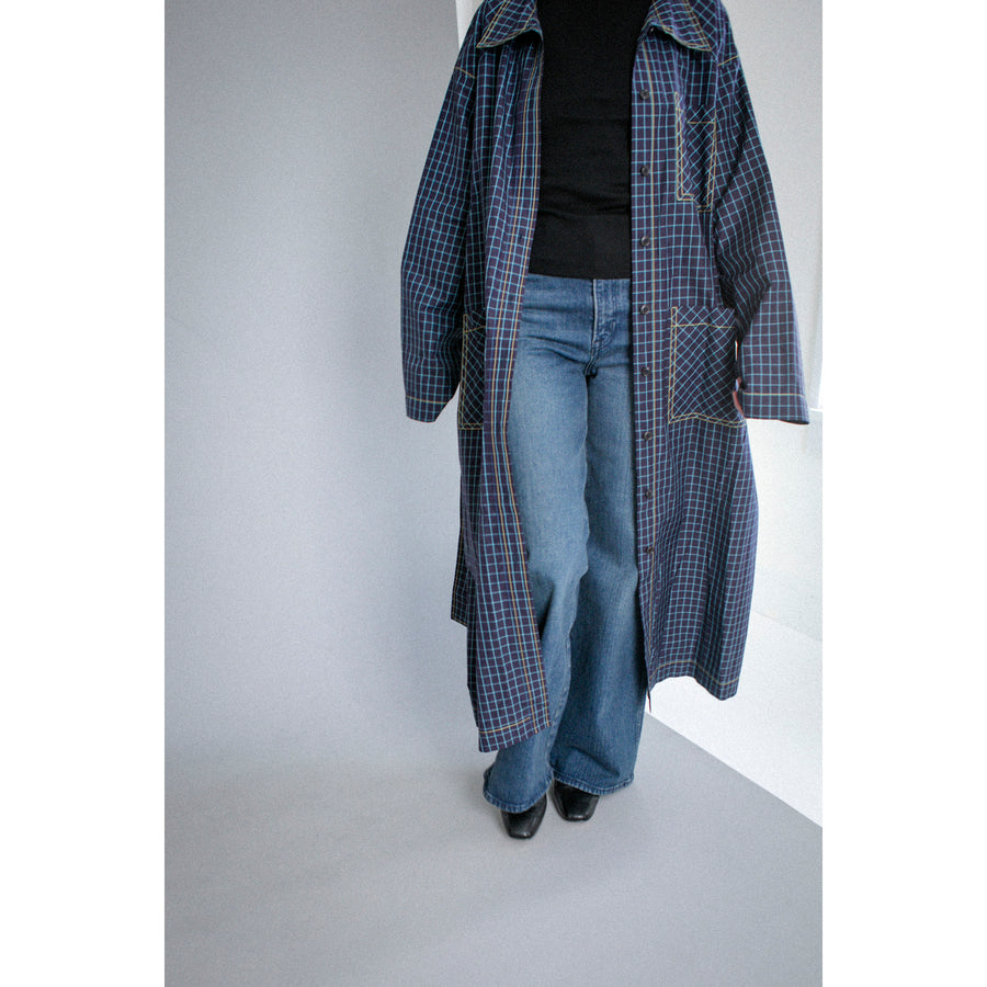Kasmaria Trench Dress in Blue Windowpane Check